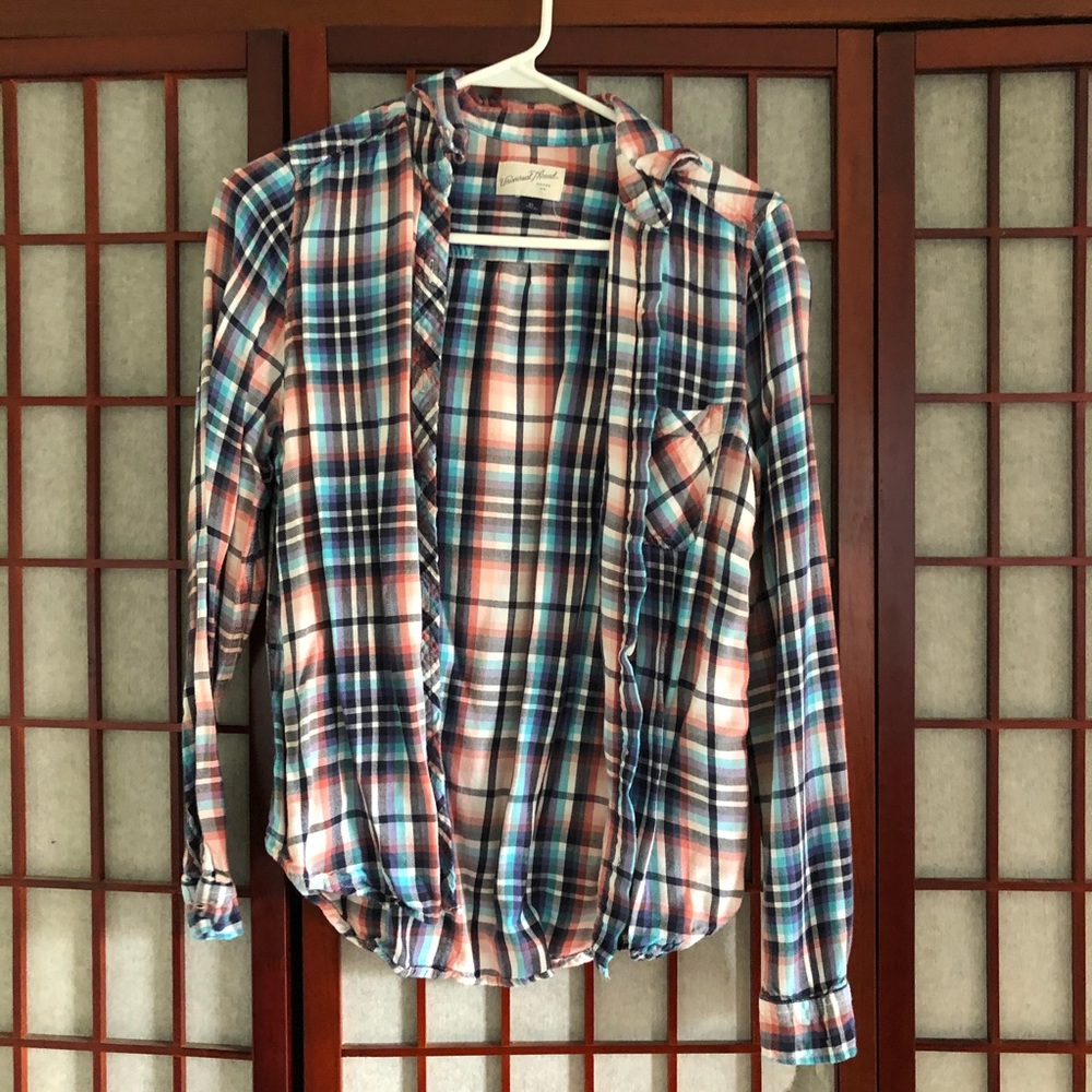 Blue Pink Plaid Button-Up Shirt